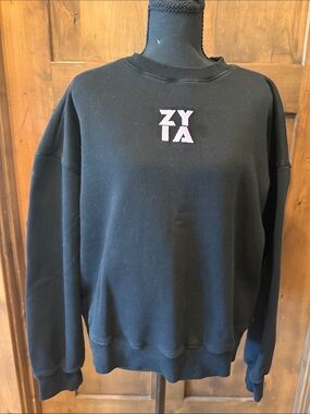 ZYIA Black Crewneck Sweater with Small Chest Logo